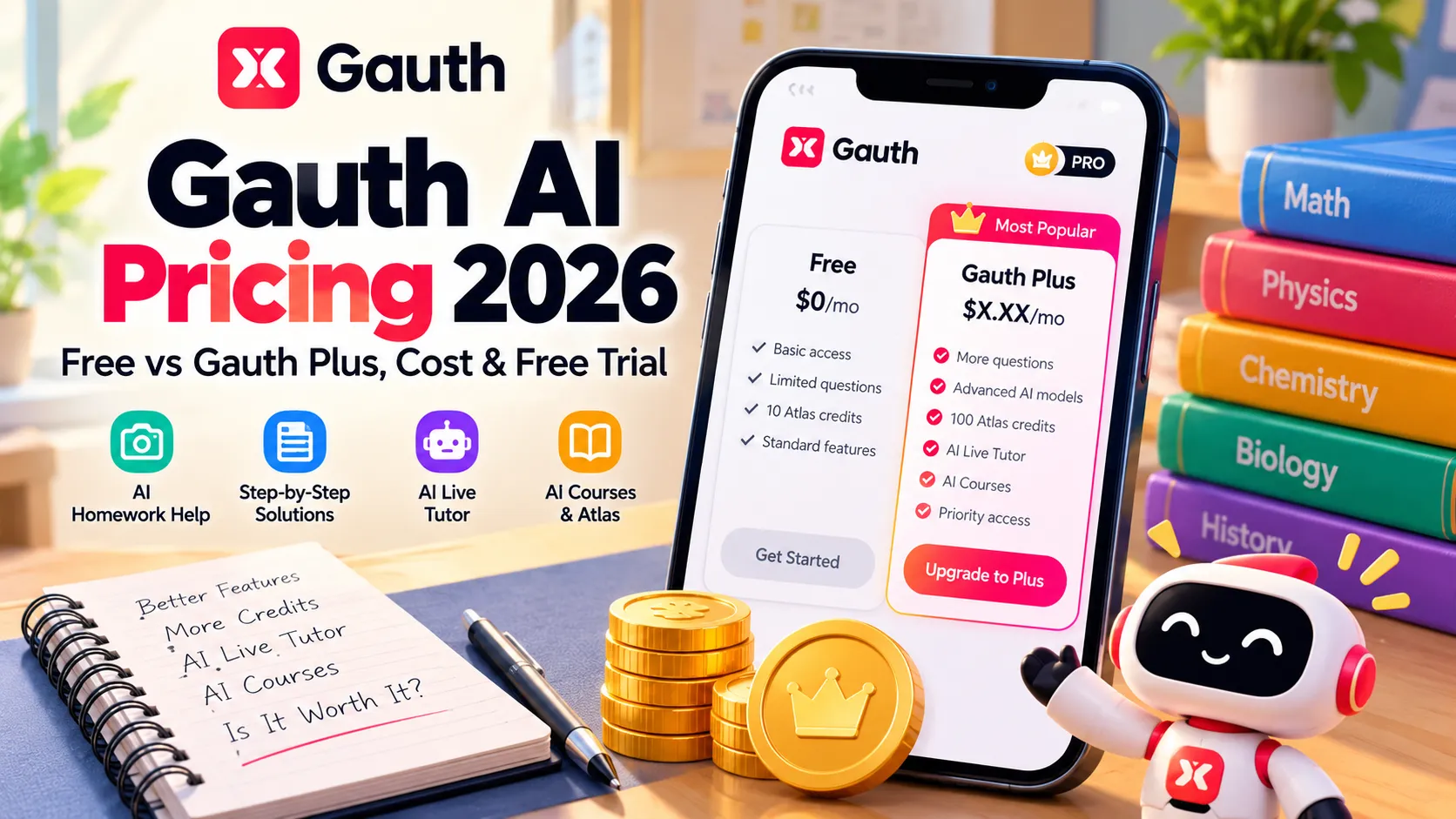 Gauth AI pricing 2026 free vs Gauth Plus featured image